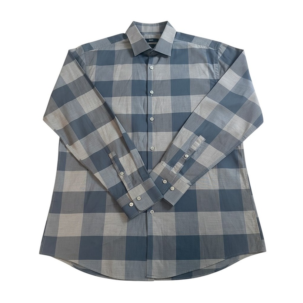 Hugo Boss Jenno 16/41 (L) Blue Grey Large Check Slim Fit Cotton Button Down